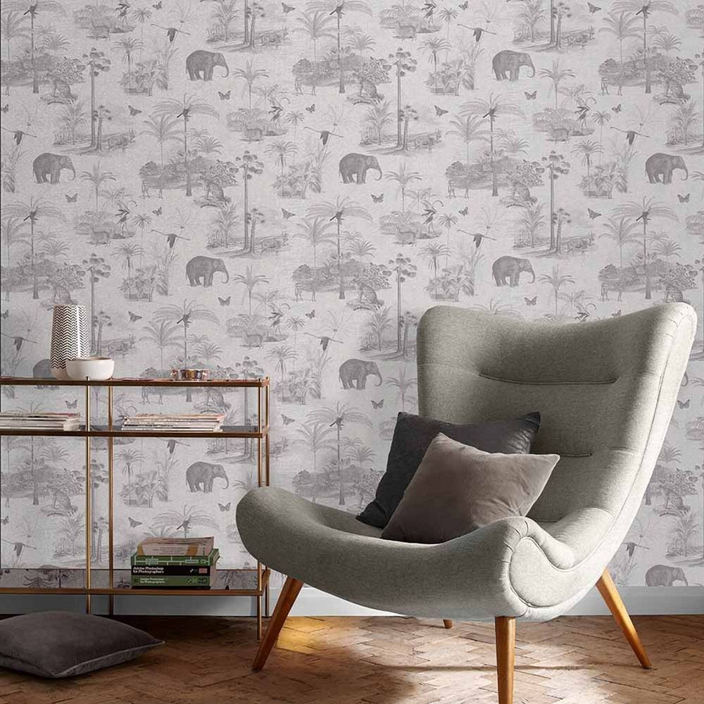 Tropique Zoo Wallpaper 107599 by Graham & Brown in Canvas Grey